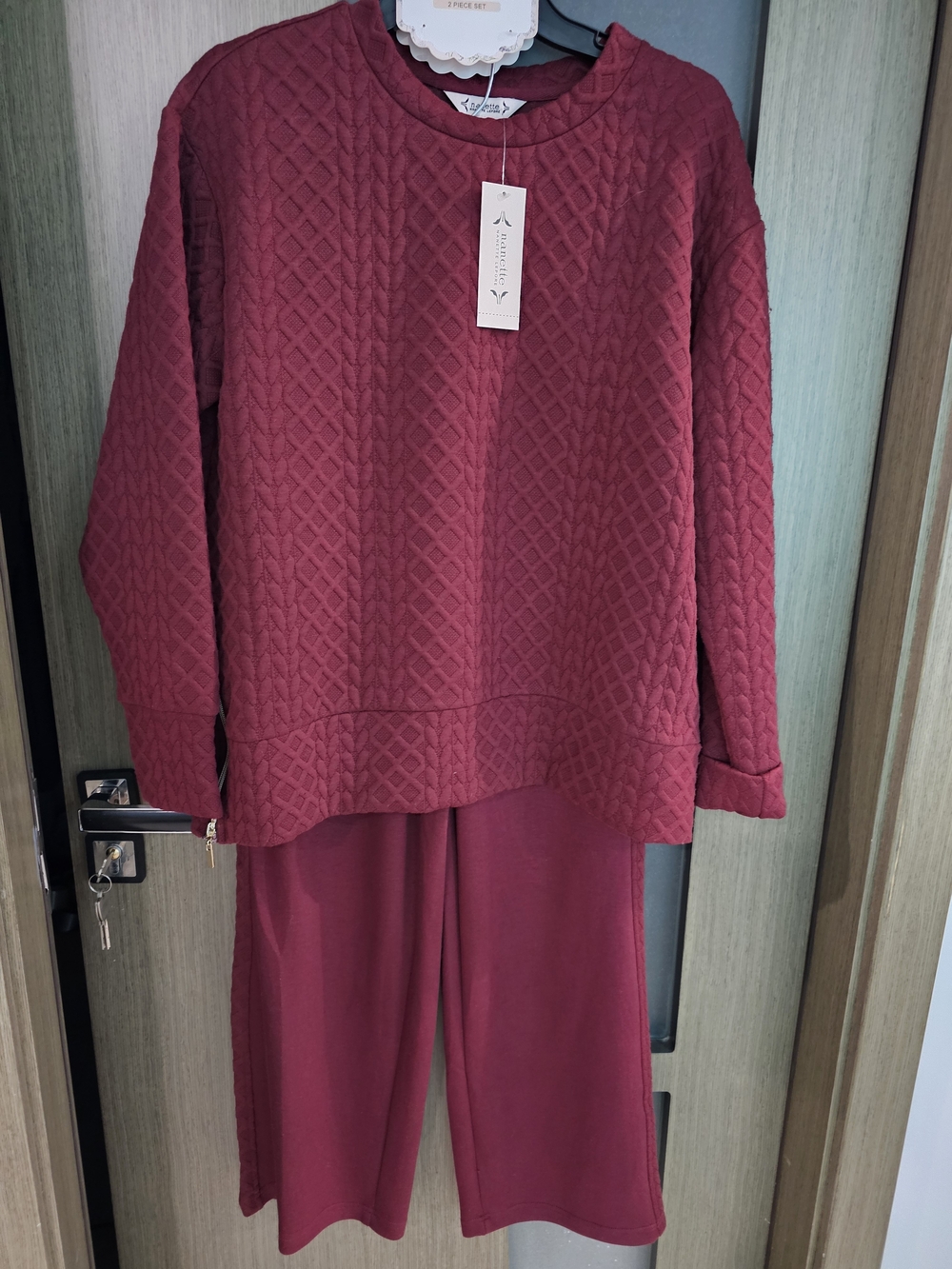 Nanette Lepore Womens Quilted Burgundy 2 Piece Loungewear Activewear Set Size S